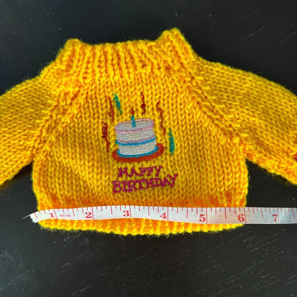 Handmade Knit Doll Sweater Happy Birthday Cake Embroidery Stuffie Accessory Cute